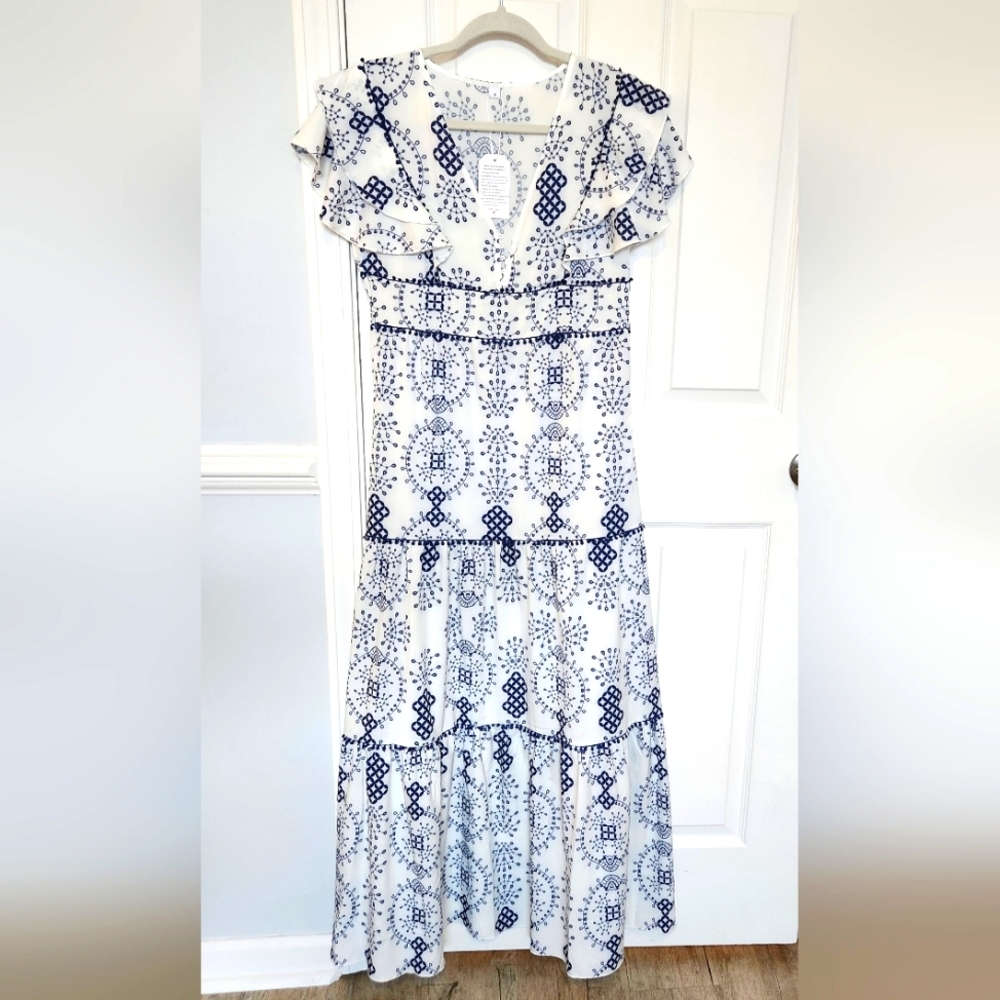 Flowy white and blue maxi